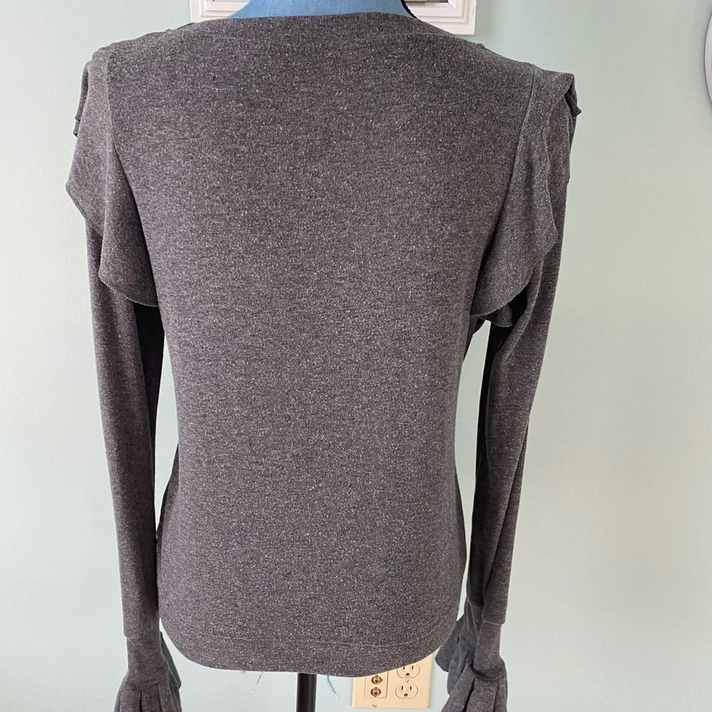 Gray Long Sleeve Shirt/ Sweater with Ruffles Size Small